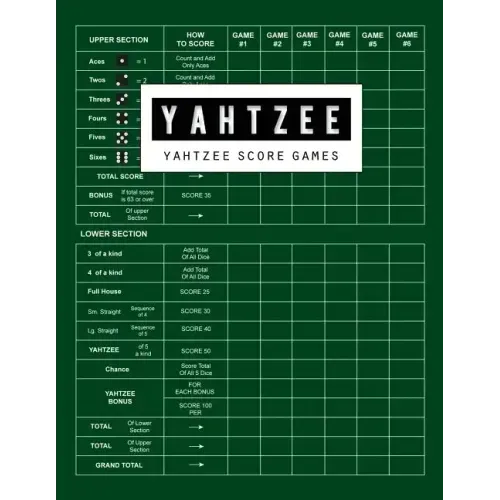 Yahtzee Score Game: Yahtzee Games Record Score, Scoresheet Keeper Notebook, Yahtzee Score Sheet, Yahtzee Score Card, Write in the Player N
