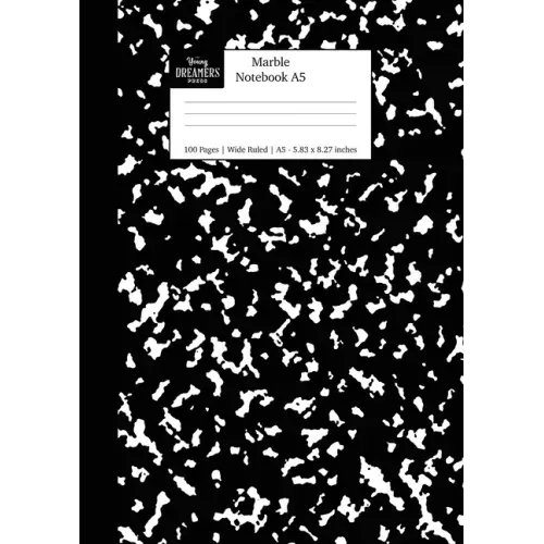 Marble Notebook A5: Black Marble Wide Rule Journal