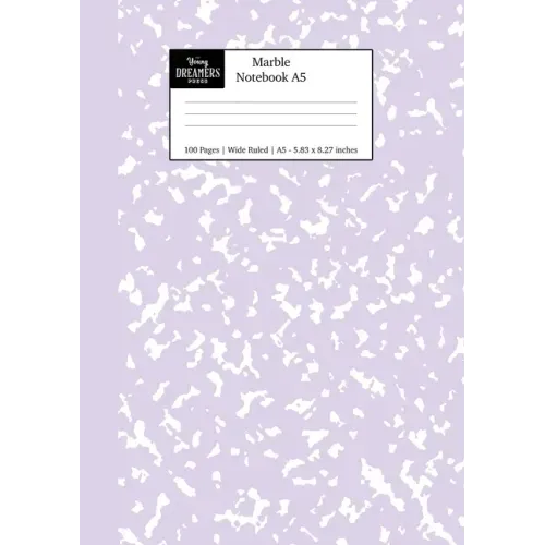 Marble Notebook A5: Lilac Purple Marble Wide Ruled Journal