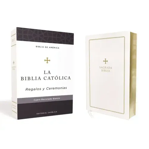 Biblia Católica, Regalos Y Ceremonias, Piel Reciclada, Blanco, Comfort Print