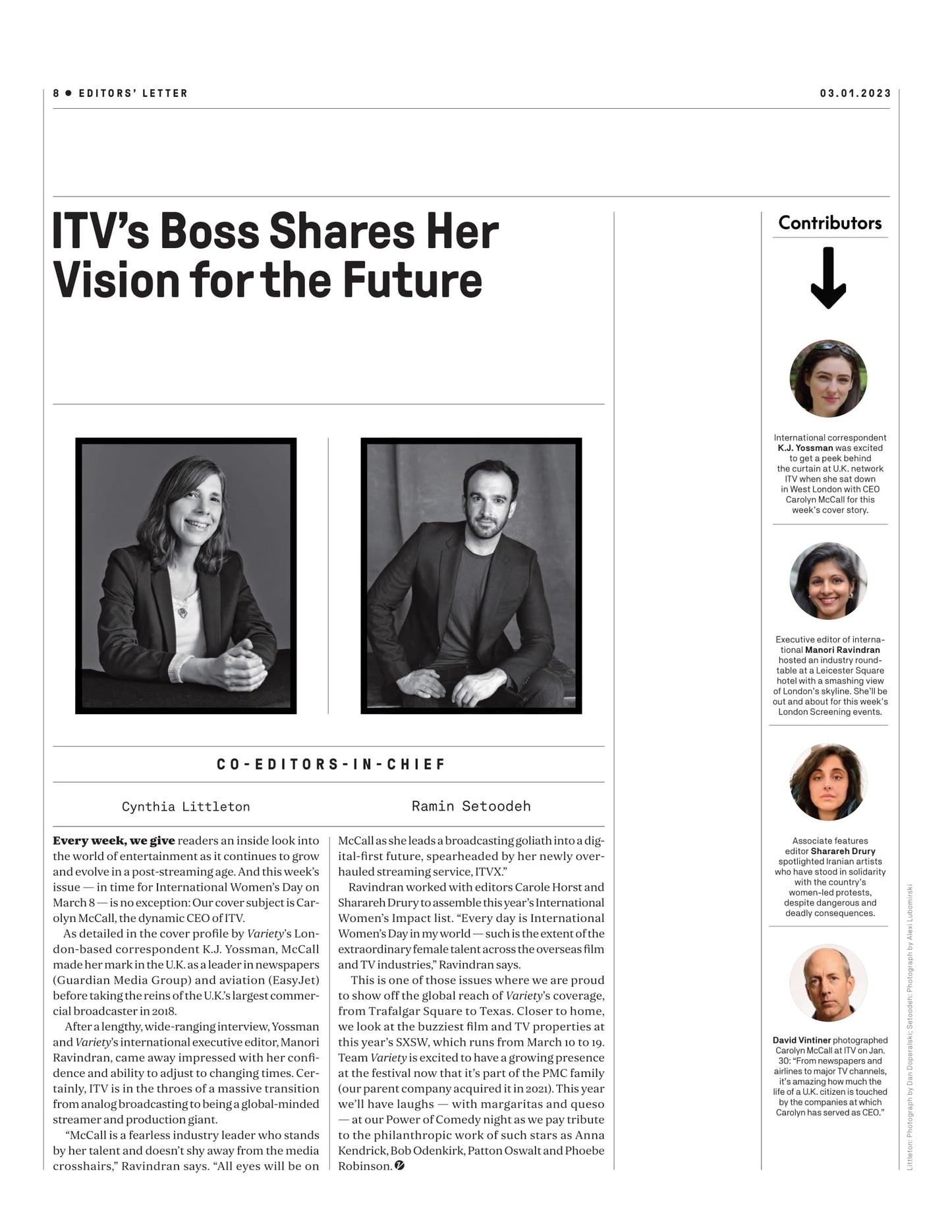 Variety - 23.03.01 Edition: CEO Carolyn McCall Captains U.K. Linear TV Giant ITV Into Streaming Age, SXSW Insider's Guide, Jonathan Goldstein & John Francis Daley On Dungeons & Dragons Film & More!