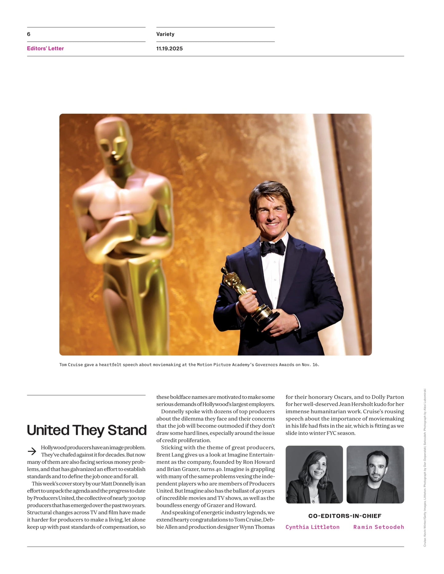 Variety - 25.11.19 Edition: Hollywood Producers Are Fed Up, Golden Globes & Oscar Predictions, Warner Bros.’ Billion Dollar Listing & Studio Bidding War, Tom Cruise’s Governors Awards Triumph & More!
