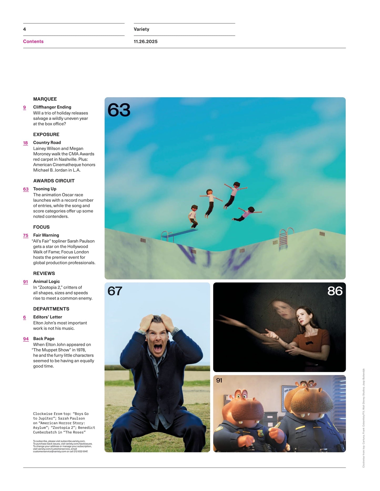 Variety - 25.11.26 Edition: Elton John’s Journey With The AIDS Foundation & Future Plans, Greatest Comedies, Animation Oscar Race Heats Up, CMA Awards, Holiday Movies Shaping Box Office Success & More