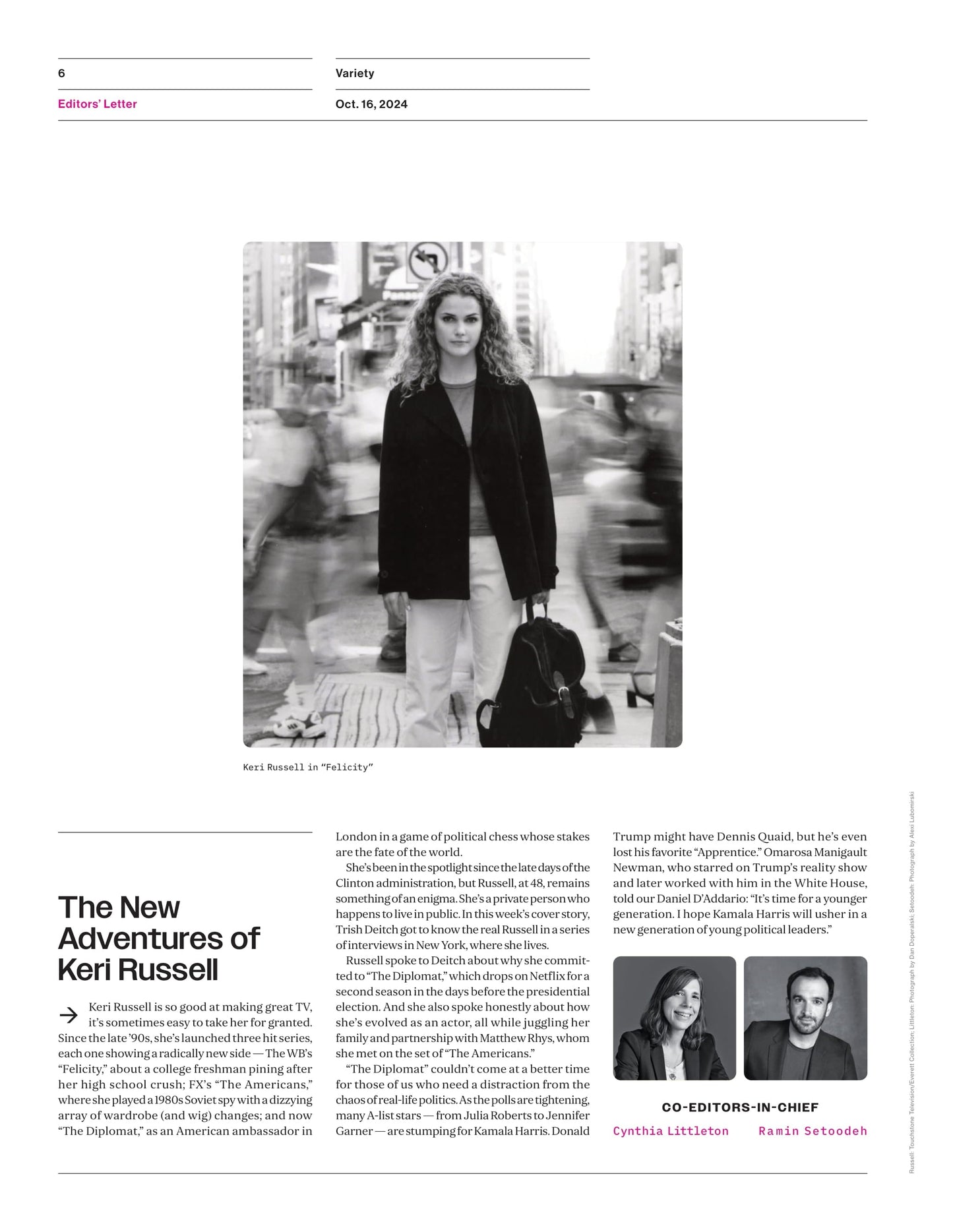 Variety - 24.10.16 Edition: How Keri Russel Star Of Netflix's The Diplomat Is Saving Us This Election Season, The Apprentice Premieres With Sebastian Stan & Jeremy Strong, 10 Actors To Watch & More!