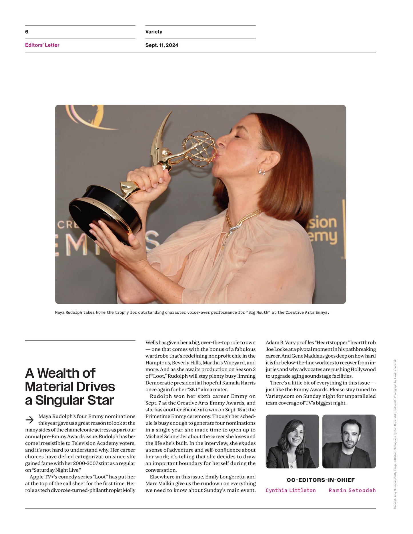 Variety - 24.09.11 Edition: Emmys 2024, Maya Oh My! From Big Mouth To Loot To SNL, Maya Rudolph Is TV's MVP With 4 Emmy Nominations & Ready To Serve As Kamala Harris This Fall, Red Carpet Looks & More