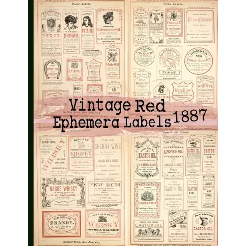 Vintage Red Ephemera Labels 1887: Vintage Labels Ephemera Series