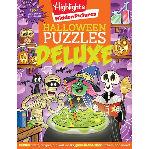 Halloween Puzzles Deluxe: Jumbo Halloween Gift for Kids with Seek and Find Puzzles, Over 600 Hidden Objects, 135 Glow-In-The-Dark Stickers, Recipes an