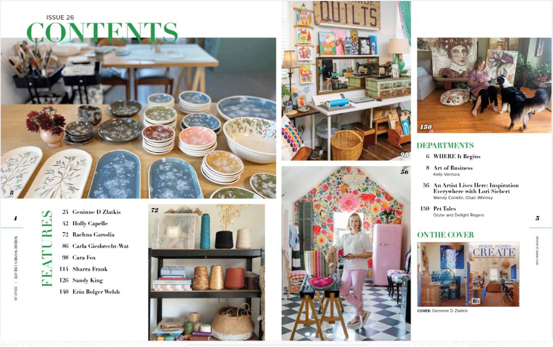 Where Women Create - Spring 2024: Inspiring Work Spaces, Artists, Instructors, Designers, Authors, Holly Capelle, Cara Fox, Geninne D Zlatkis, Rachna Gardodia, Sandy King, Art Of Business & More!