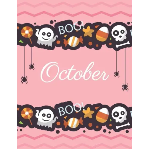 October: Boo boo Halloween pink cover and dotted pages, Extra large (8.5 x 11) inches, 110 pages, White paper