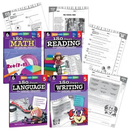 180 Days(tm) Reading, Math, Writing, & Language for Grade 5: 4-Book Set: Practice, Assess, Diagnose