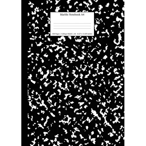 Marble Notebook A4: Black Marble College Ruled Journal