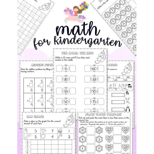 Math for kindergarten: Unicorn Math Activity Book For Kindergarten and First Grade Many Counting Skills Practice Missions Tracing Addition Cu