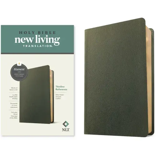 NLT Thinline Reference Bible, Filament Enabled (Genuine Leather, Olive Green, Red Letter)