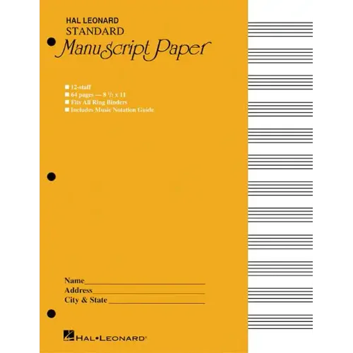 Standard Manuscript Paper Yellow Cover 12 Staves Per Page Hal Leonard Music Notation Guide for Composers and Students