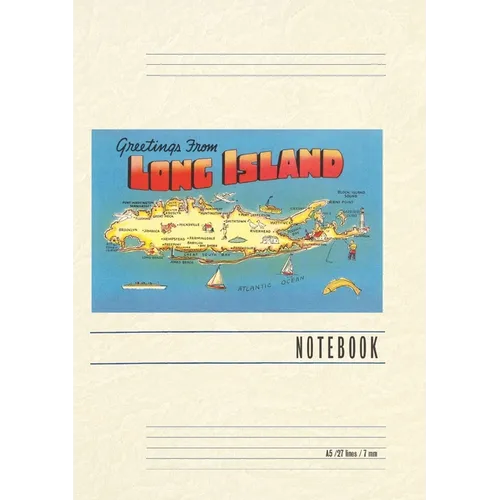 Vintage Lined Notebook Greetings from Long Island, New York, Map