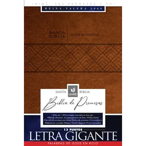 Santa Biblia de Promesas Reina Valera 1960 / Letra Gigante - 13 Puntos / Piel Especial Con Cierre / Café // Spanish Promise Bible Rvr 1960 / Giant Pri