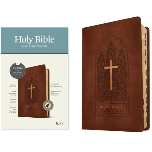 KJV Thinline Reference Bible, Filament Enabled (Leatherlike, Reverent Cross Dark Brown, Indexed, Red Letter)