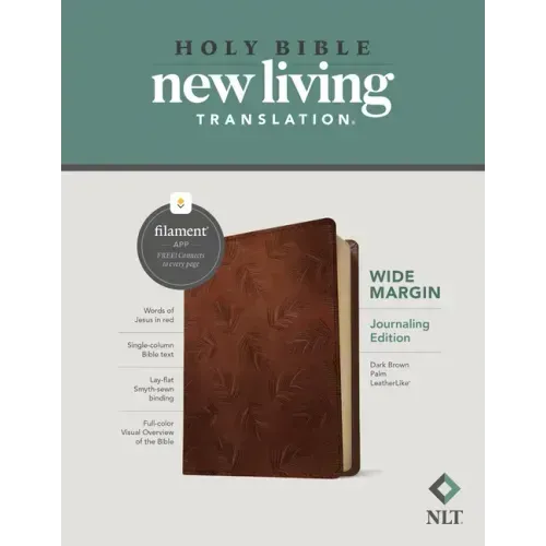 NLT Wide Margin Bible, Filament Enabled (Leatherlike, Dark Brown Palm, Red Letter)