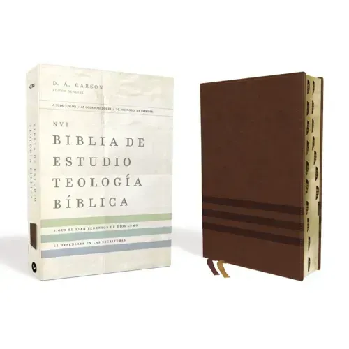 Nvi, Biblia de Estudio Teología Bíblica, Interior a Cuatro Colores, Leathersoft, Café, Con Índice: Sigue El Plan Redentor de Dios Como Se Desenlaza En