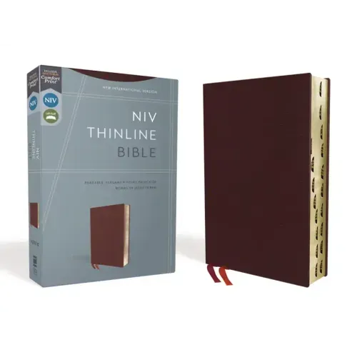 NIV, Thinline Bible, Bonded Leather, Burgundy, Indexed, Red Letter Edition