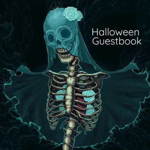 Halloween Guestbook: Gothic Wedding Guest Book For Bride And Groom - Black Themed Notebook for Adults - 8.5 x 8.5 Inches, 100 Pages With Li