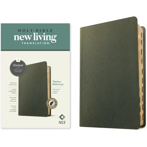 NLT Thinline Reference Bible, Filament Enabled (Genuine Leather, Olive Green, Indexed, Red Letter)