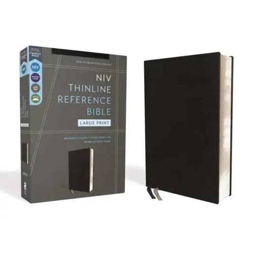 Niv, Thinline Reference Bible (Deep Study at a Portable Size), Large Print, Bonded Leather, Black, Red Letter, Comfort Print