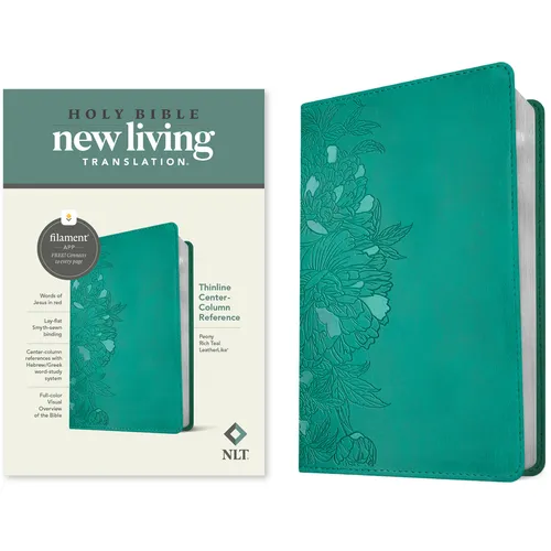 NLT Thinline Center-Column Reference Bible, Filament Enabled (Leatherlike, Peony Rich Teal, Red Letter)