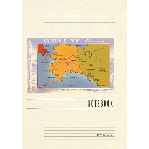 Vintage Lined Notebook Greetings from Alaska, Map