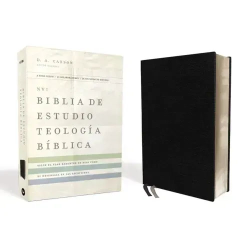 Nvi, Biblia de Estudio Teología Bíblica, Interior a Cuatro Colores, Piel Reciclada, Negro: Sigue El Plan Redentor de Dios Como Se Desenlaza En Las Esc