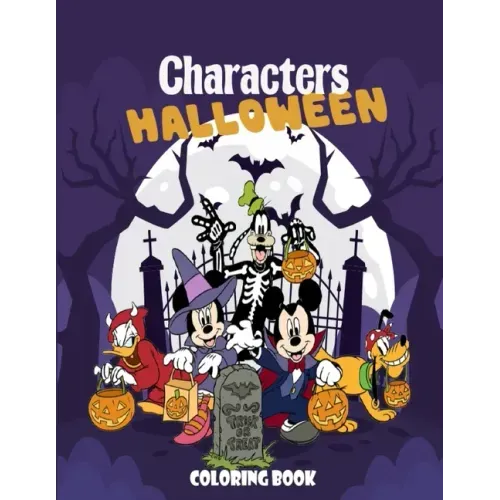 Characters Halloween Coloring Book: Wonderful Halloween coloring book. Lots of fun and easy cartoon character designs for kids, toddlers and preschool