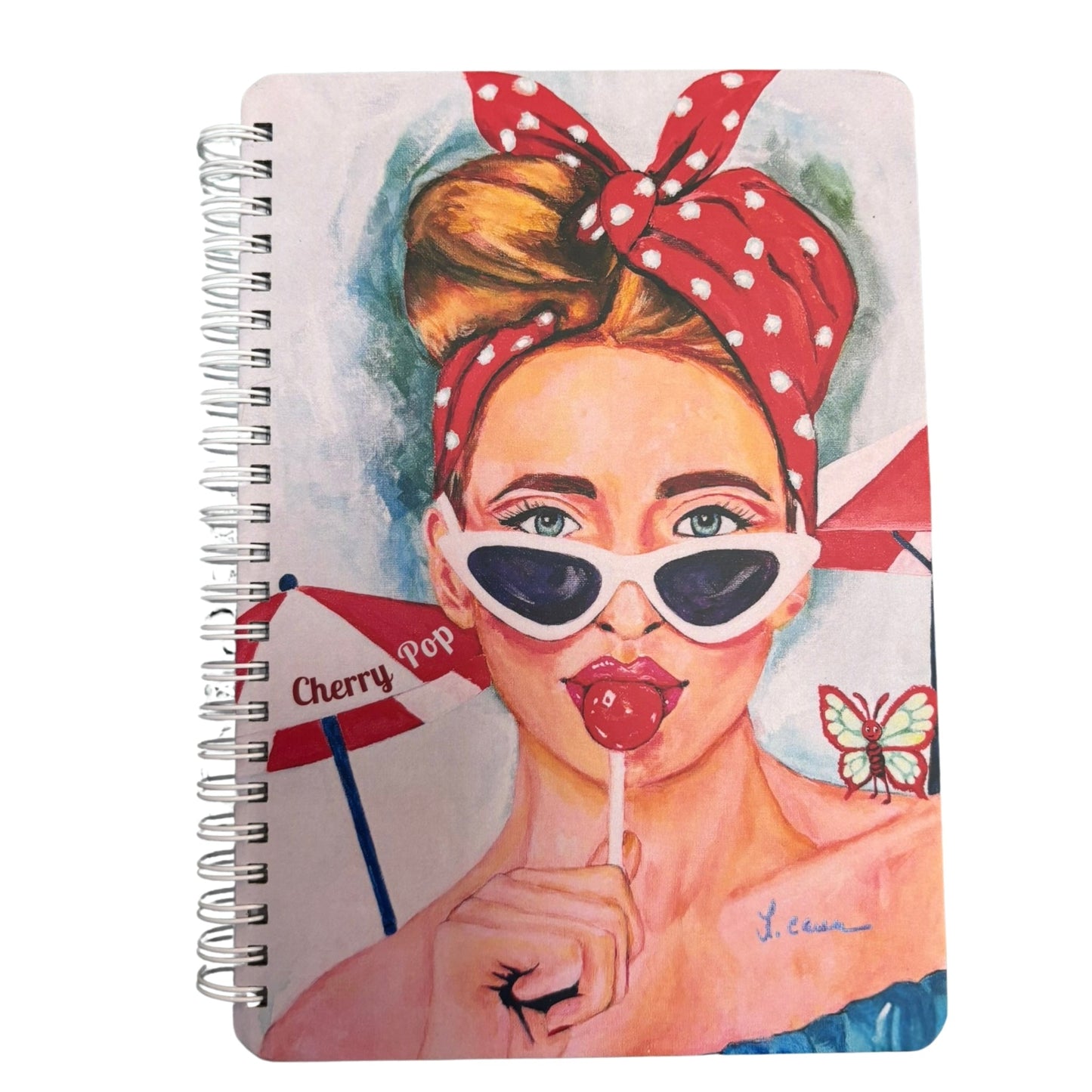 Cherry Pop Lined Hardcover Journal for Women -  Retro Style Colorful Notebook