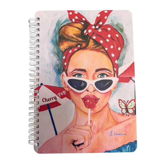 Cherry Pop Lined Hardcover Journal for Women -  Retro Style Colorful Notebook