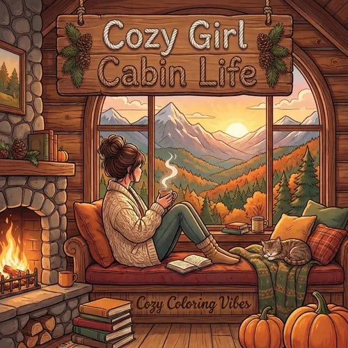 Cozy Girl Cabin Life: Hygge Inspired Coloring Book for Adults & Teens Easy Bold Line Designs of Mountain Retreats, Fireside Cabins, Warm Textiles & Fo