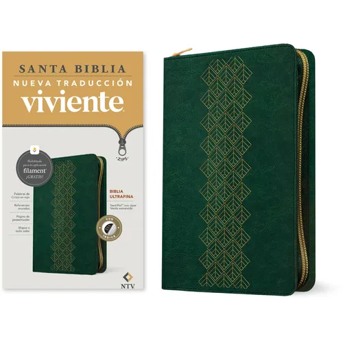 Biblia Ultrafina Ntv de Zíper, Con Filament (Sentipiel, Verde Esmeralda, Índice, Letra Roja)