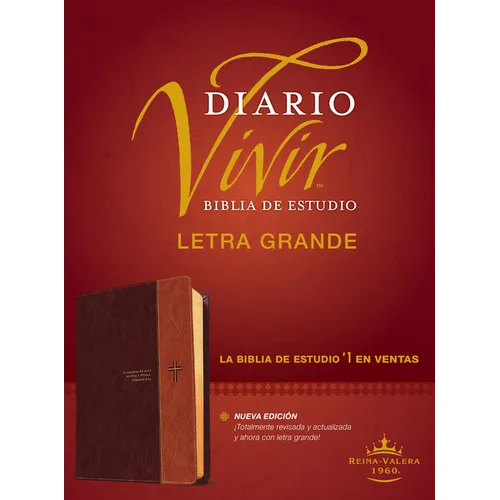 Biblia de Estudio del Diario Vivir Rvr60, Letra Grande (Letra Roja, Sentipiel, Café/Café Claro)
