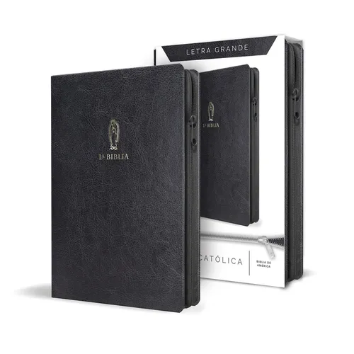 La Biblia Católica Letra Y Tamaño Grande. Símil Piel Negra, Cremallera / Catholic Bible in Spanish Black Leathersoft with Zipper