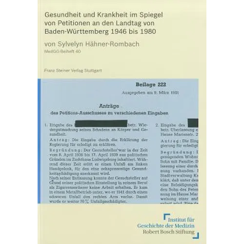 Gesundheit Und Krankheit Im Spiegel Von Petitionen an Den Landtag Von Baden-Wurttemberg 1946 Bis 1980