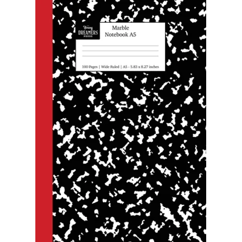 Marble Notebook A5: Black and Red Spine Marble Wide Rule Journal