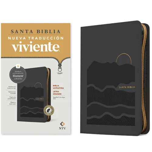 Biblia Ultrafina Ntv, Letra Grande de Zíper Con Filament (Sentipiel, Gris, Índice, Letra Roja)
