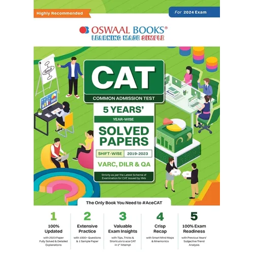 Oswaal CAT 5 Years Solved Papers (VARC, DILR & QA) Year-wise & Shift-wise (2019 - 2023) for 2024 Exam