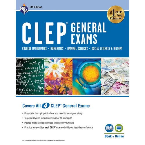 Clep(r) General Exams Book + Online, 9th Ed. (Includes College Math, Humanities, Natural Sciences, and Social Sciences & History)
