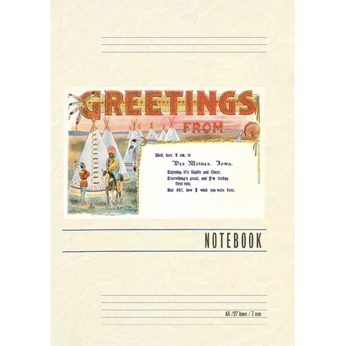 Vintage Lined Notebook Greetings from Des Moines, Tepees