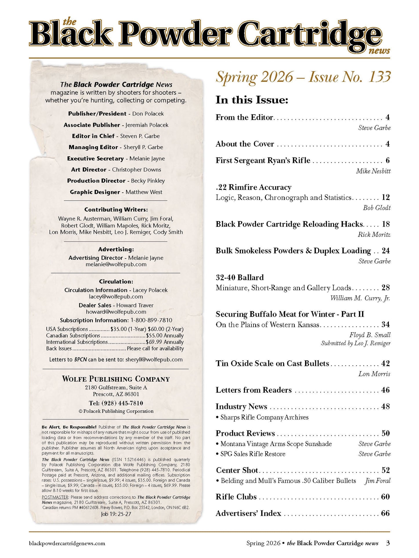 Black Powder Cartridge News - Spring 2026: First Sergeant Ryan’s Rifle, Tin Oxide Scale on Cast Bullets, Securing Buffalo Meat For Winter, .22 Rimfire Accuracy Guide, Reloading Hacks & More!
