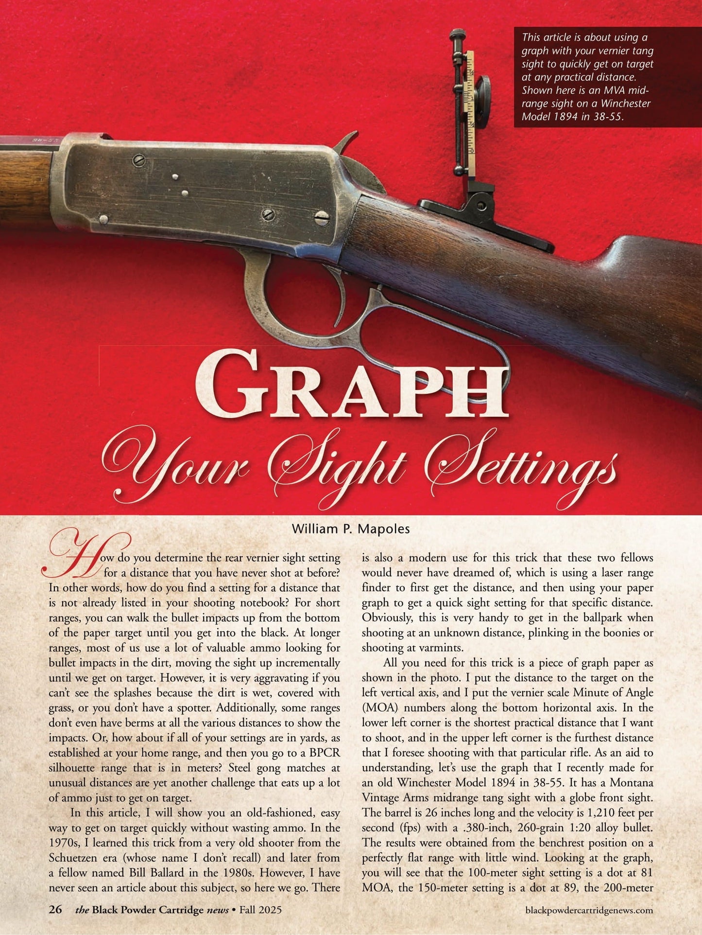 Black Powder Cartridge News - Fall 2025: Matthew Quigley Buffalo Rifle Match, Graph Your Sight Settings, Professor Charles E. Dwight’s Legacy, Maynard Centerfire Refile Reviews & More!