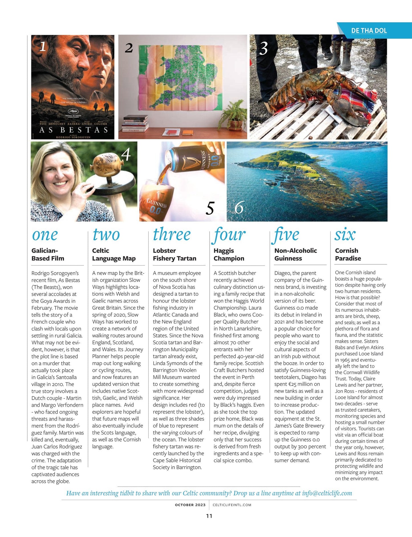 Celtic Life International October 2023 - Crafting Celtic Jewelry: The High Kings, Gary Maclean Fall Fashion, Emma Donoghue Hector 250, The Bodhran, Apollo Save Greece & Donna Morrissey New Book!