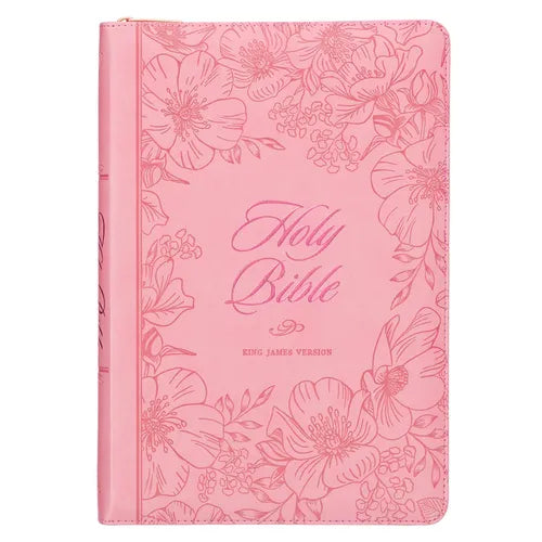 KJV Bible Thinline Large Print (Faux Leather, Pink W/Zipper)