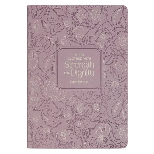 Christian Art Gifts Classic Journal Strength and Dignity Prov. 31:25 Bible Verse, Inspirational Scripture Notebook, Ribbon Marker, Mauve Vegan Leather