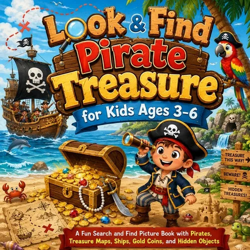 Look & Find Pirate Treasure for Kids Ages 3-6: A Fun Search and Find Picture Book with Pirates, Treasure Maps, Ship