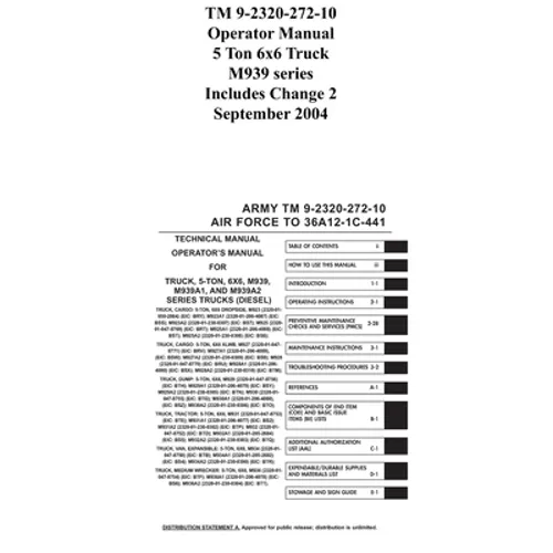 TM 9-2320-272-10 Operator Manual 5 Ton 6x6 Truck M939 series Includes Change 2 September 2004